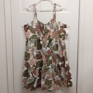 BeachLunchLounge Babydoll Button Front Dress Linen Blend Tropical Braided XL